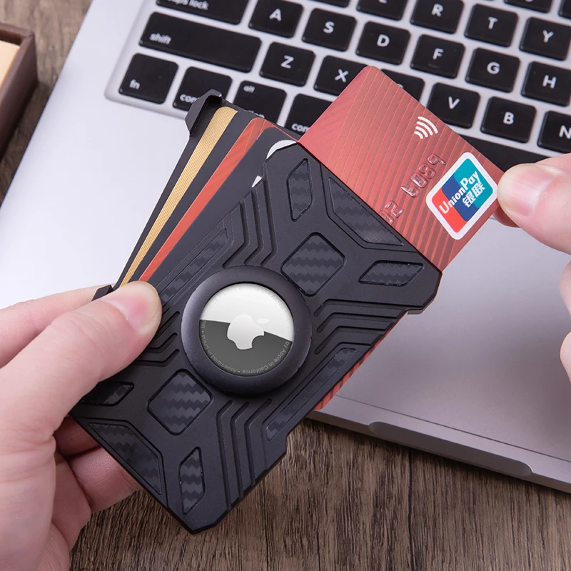 Airtag Card Holder with Bottle Opener Aluminum Carbon Fiber Alloy Metal Carteira Slim Wallet Rfid Luxury Minimalist Cardholder