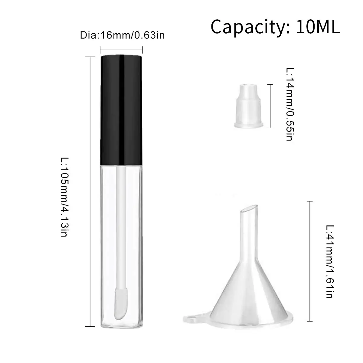 10PCS 10ML Empty Lip Gloss Containers Tube with Wand, Refillable Lip Balm Bottles, Lipstick Sample Container and Funnel an