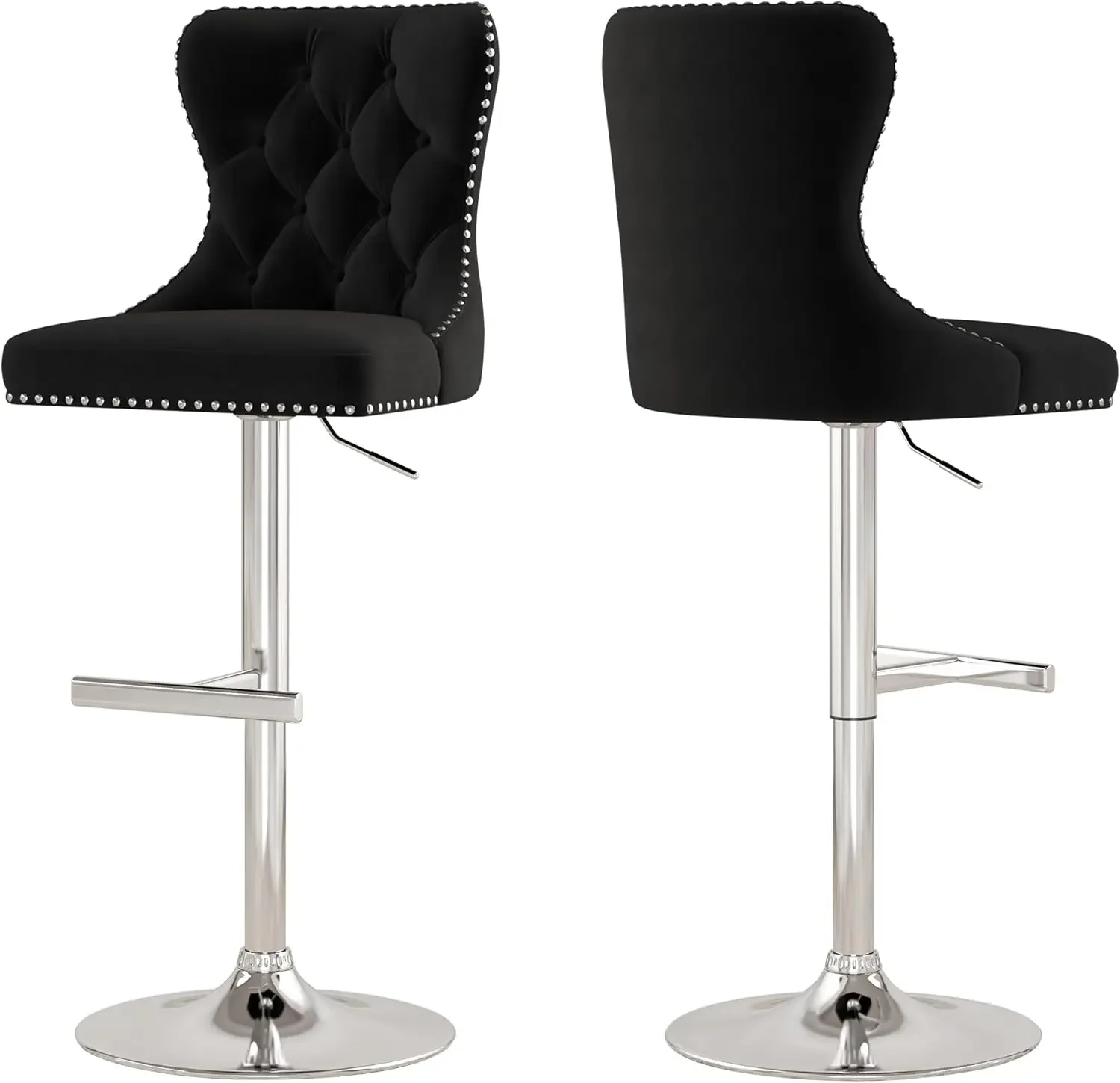 

Bar Stools Set of 2, Velvet Swivel Counter Height Stools with Tufted Back, Adjustable Seat with Nailheads Trim