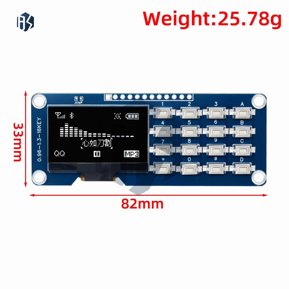 1.3 Inch OLED Display with 4x4 Keyboard: SSD1106 16P Button Module (White/Yellow/Blue) for Arduino