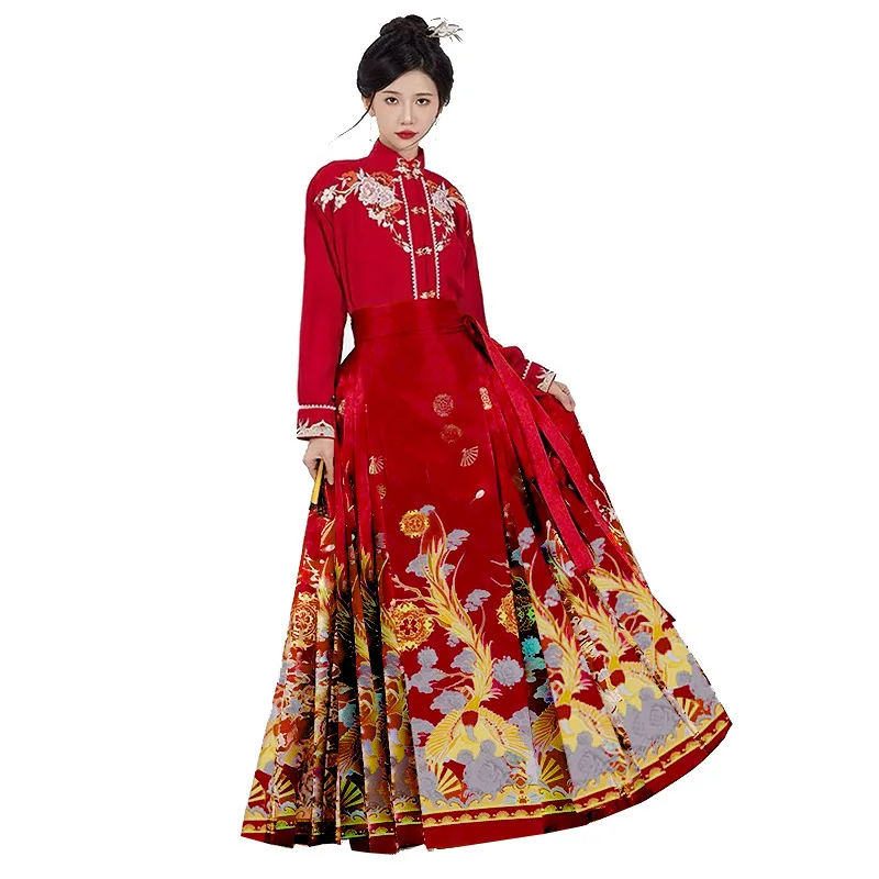 

Vintage Maxi Chinese Style Horse Face Skirts For Women New Fashion One-piece Long Hanfu Pleated Skirt