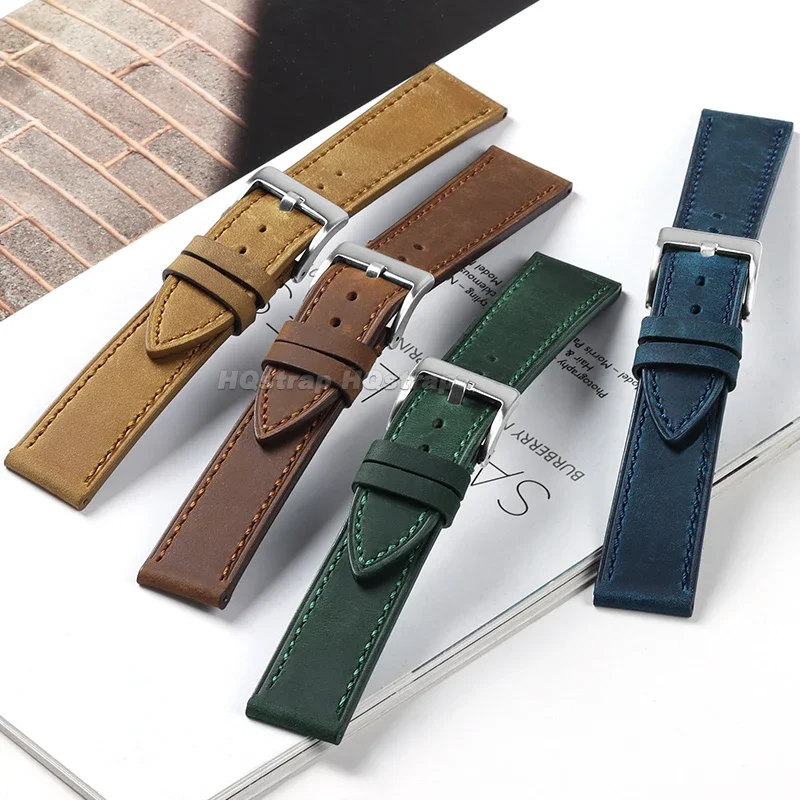세이코용 가죽 스트랩, 오메가 빈티지 소가죽 시계 밴드, 퀵릴리즈 팔찌, 부드럽고 편안한 손목 밴드, 18mm, 20mm, 22mm
