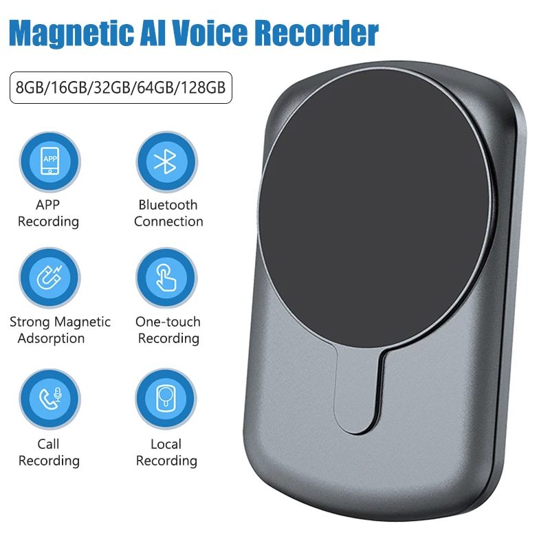 

Magnetic Digital Voice Recorder Portable Voice Activated Sound Dictaphone 8-128G Record Device for IOS Android Meeting Interview