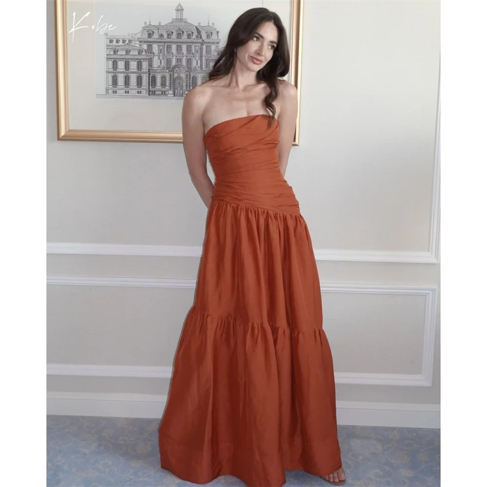 

Kobe Orange Off Shoulder A-line Prom Dresses Draped Customized فساتين سهرات Exquisite Ankle-Length vestido de gala noche mujer