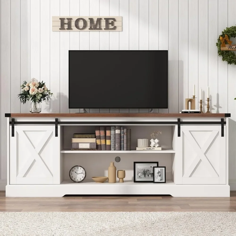 70 Inch TV Stand for 70/75/80 Inch TVs, Entertainment Center Storage Cabinets with Sliding Barn Doors, Farmhouse TV Stand