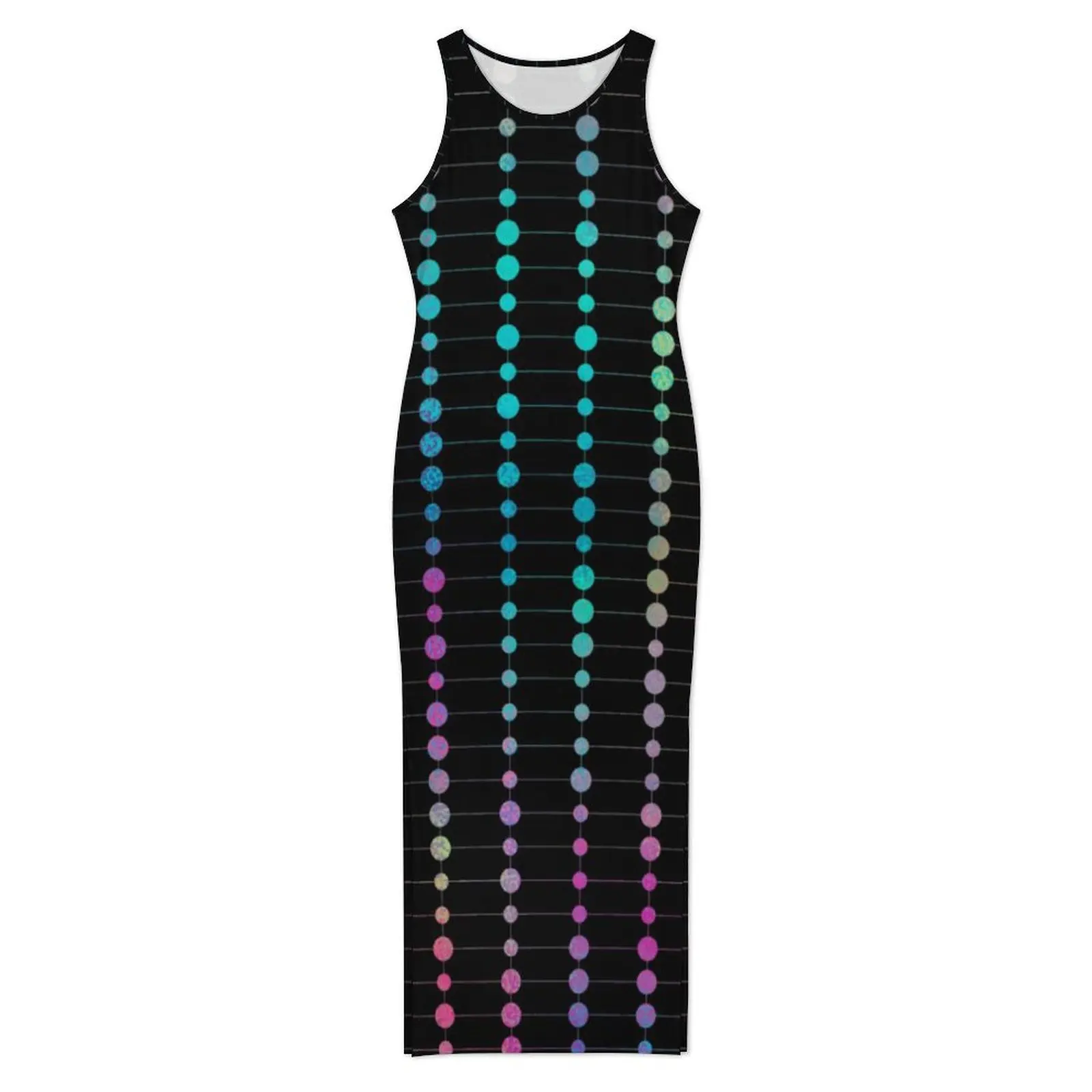 カラフルなドットとストライプのドレスノースリーブエレガントでモダンなファッションマキシドレスレトロボディコンドレス女性デザインオーバーサイズ Vestido