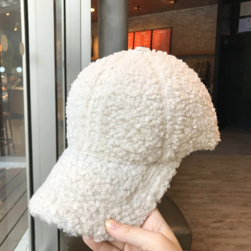 2024 Lamb Fur Hats Female Autumn Winter Korean Version Tide Solid Color Warm Visor Cap Plush Baseball Caps Winter Baseball Cap