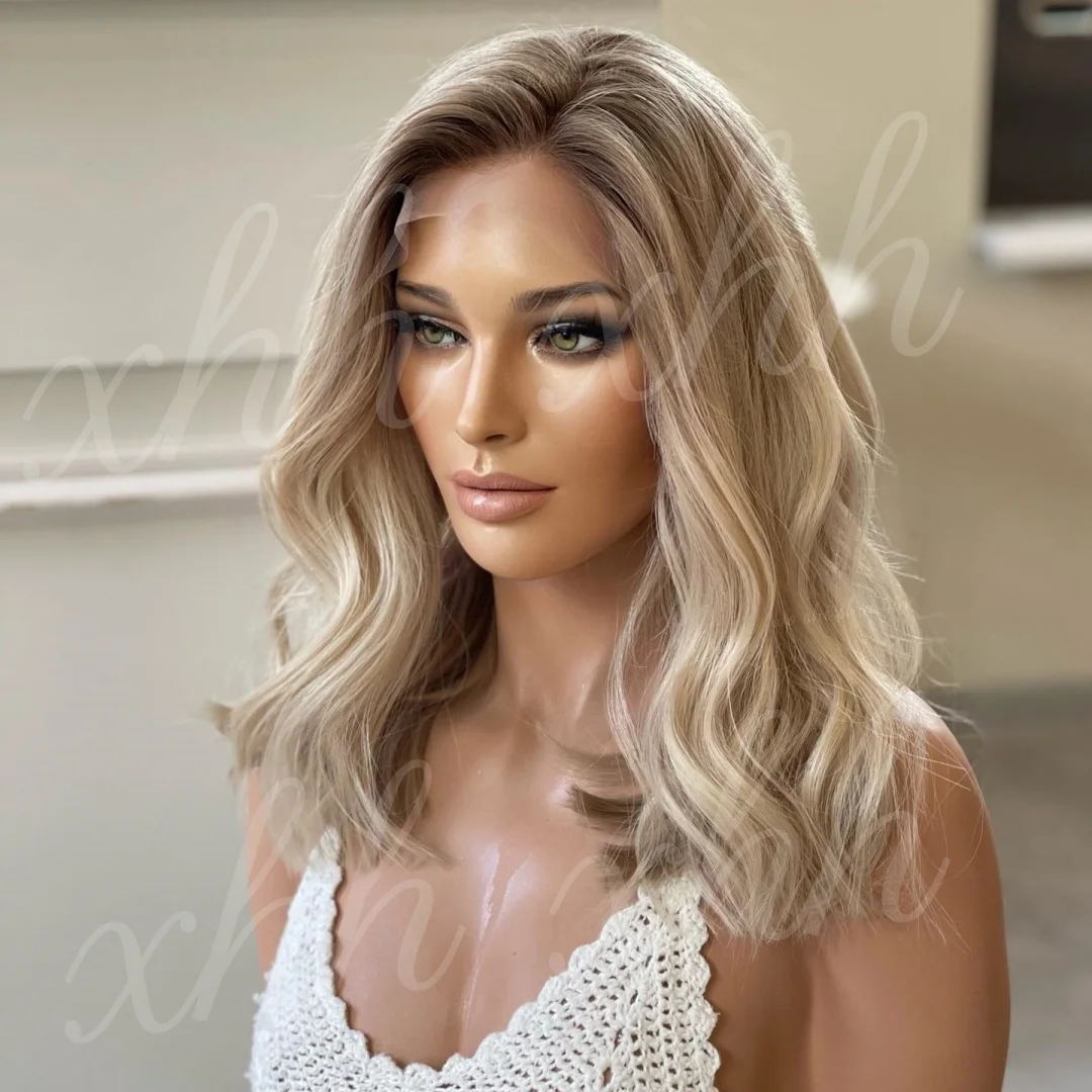 24inch 180 Density Soft Glueless Fashion Ombre Blonde Natural Wave HD lace front wig, suitable for women Heat Resistant