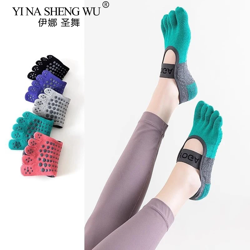 Women Anti Slip Pilates Socks Five Toe Silicone Non-Slip Yoga Sock Bandage Ballet Dance Ladies Fitness Sports Cotton Sock New