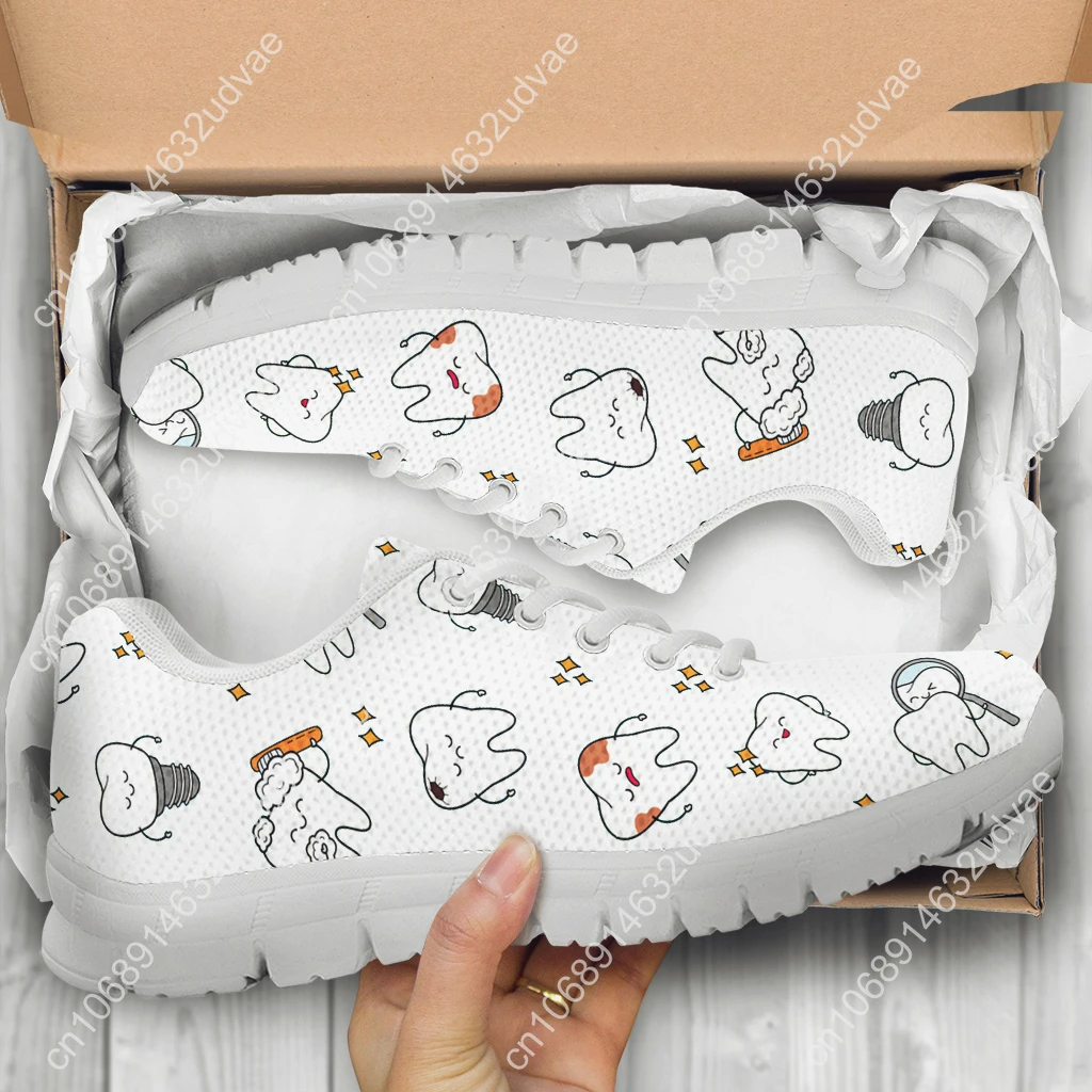 Cute Cartoon Dentist Tooth Cartoon Pattern Femme Flat Shoes Breathable Air Casual Sneaker for Women Non-Slip Zapatos