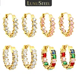 LUXUSTEEL Trendy Cubic Zirconia Women's Stainless Steel Hoop Earrings Colorful Metal Stud Drop Earrings Fashionable Jewelry Gift