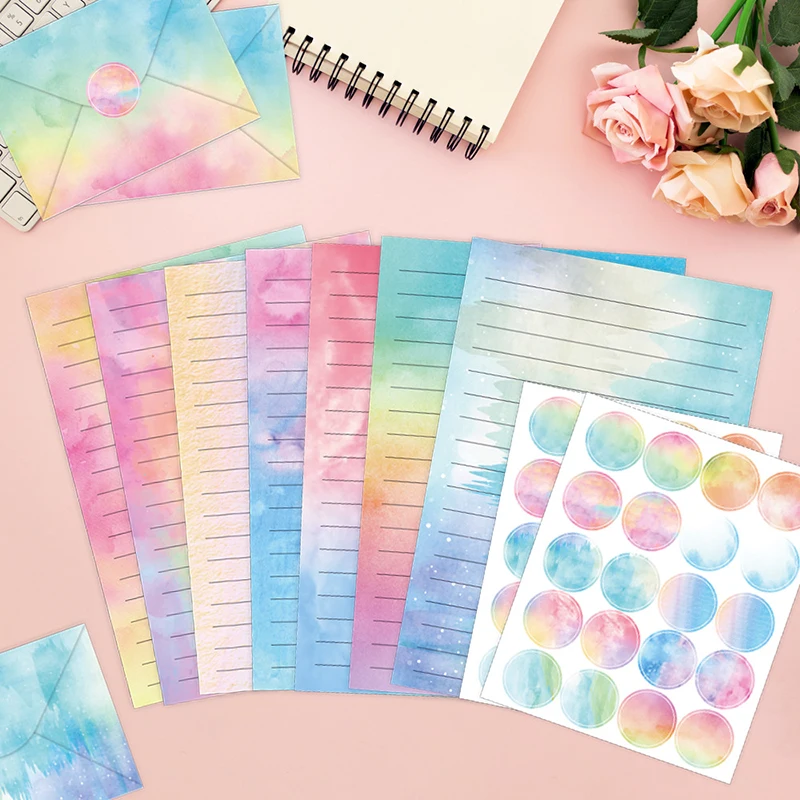 160 Packs Stationery Paper Set (50 Double Sided Stationery Writing Papers 50 Matching Envelopes) 60 Round Dot Sticker 10 Design