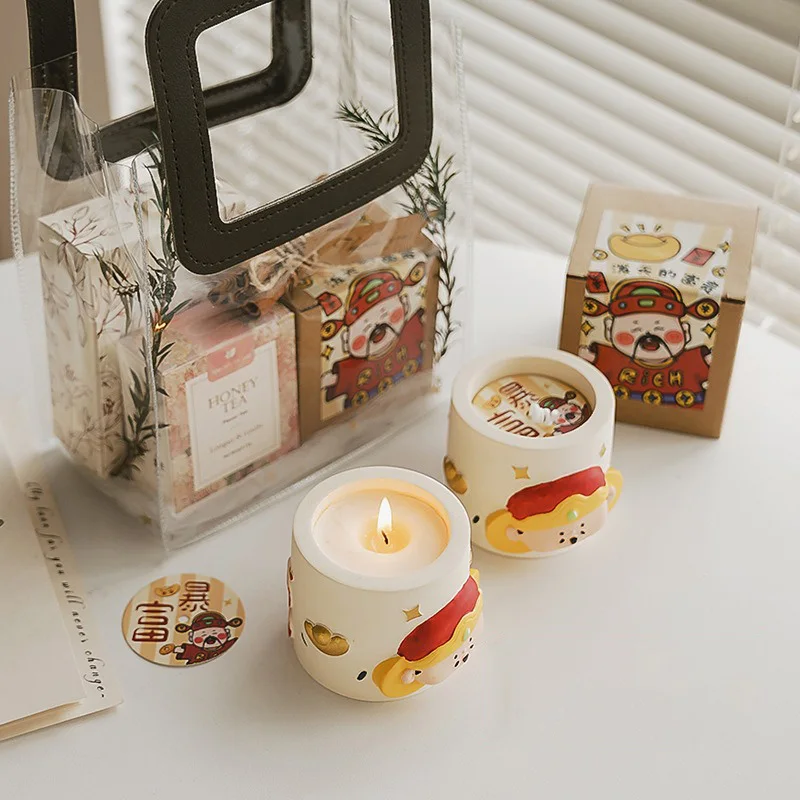 Cartoon God of Wealth Sculpture Cup Jar Aromatherapy Candle Plaster Cup Soy Wax Plant Essential oils Candles Home Decoration