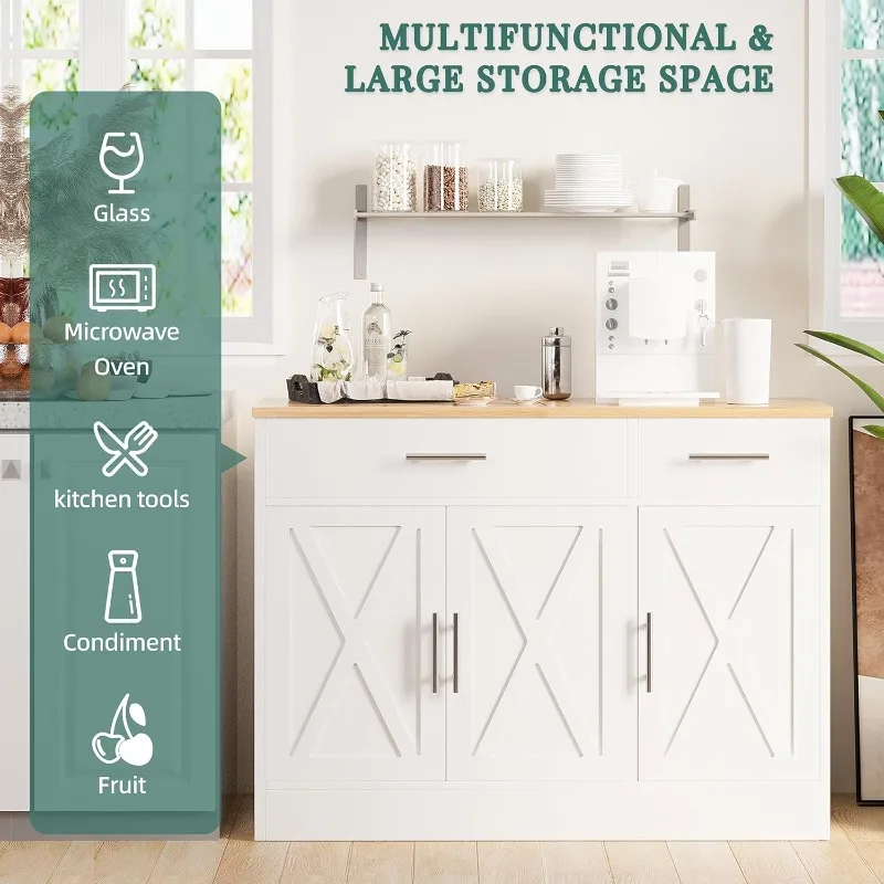 Nowoczesny kredens w stylu farmhouse z 2025 roku, szafka bufetowa z miejscem do przechowywania, z 3 drzwiami, szafka bufetowa z drzwiami w stylu barn door, 42 cale, z miejscem do przechowywania.