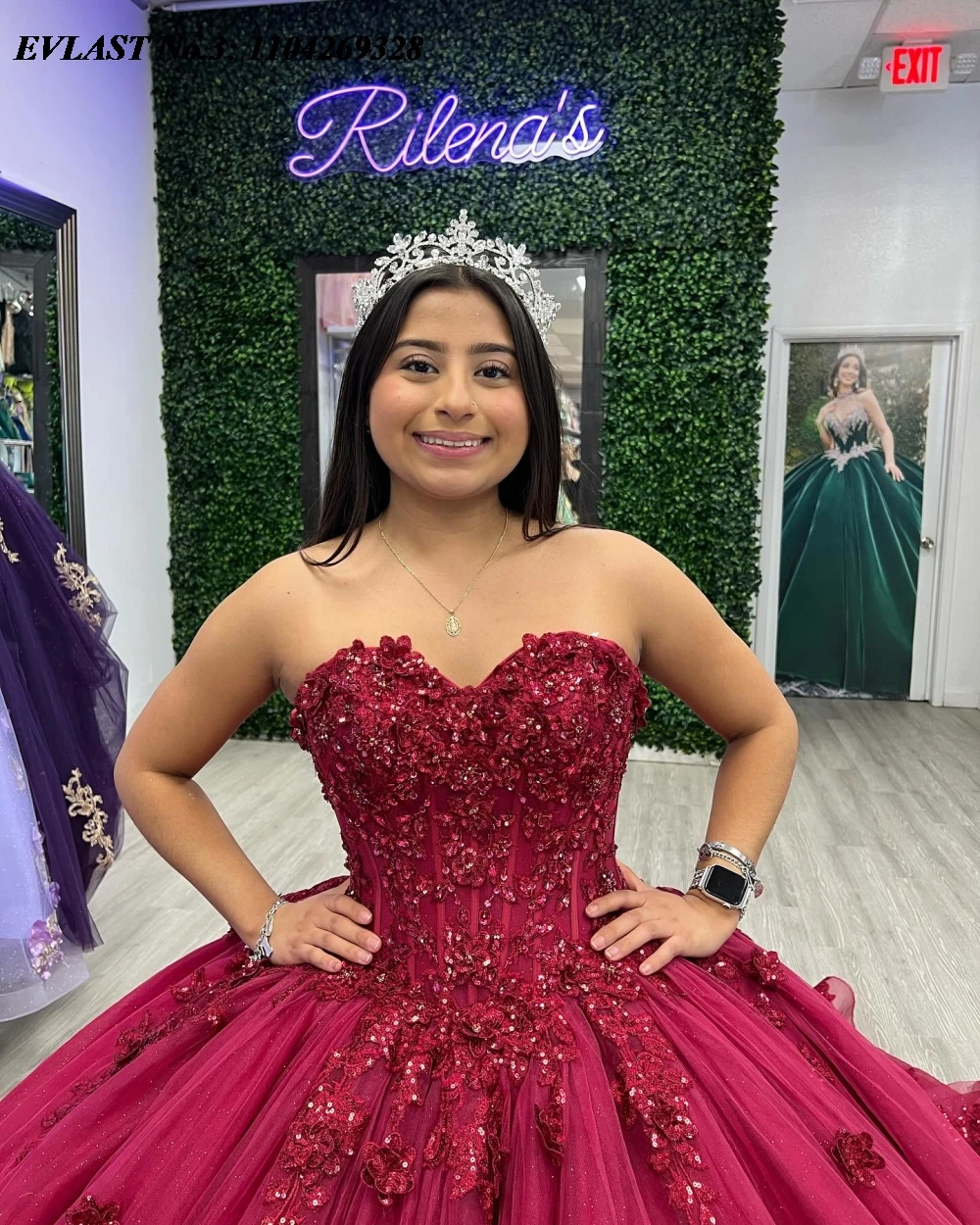 فستان Quinceanera المكسيكي باللون العنابي المخصص من EVLAST مزين بالخرز مشد حلو 16 فيستدو دي 15 أنوس E3Q409