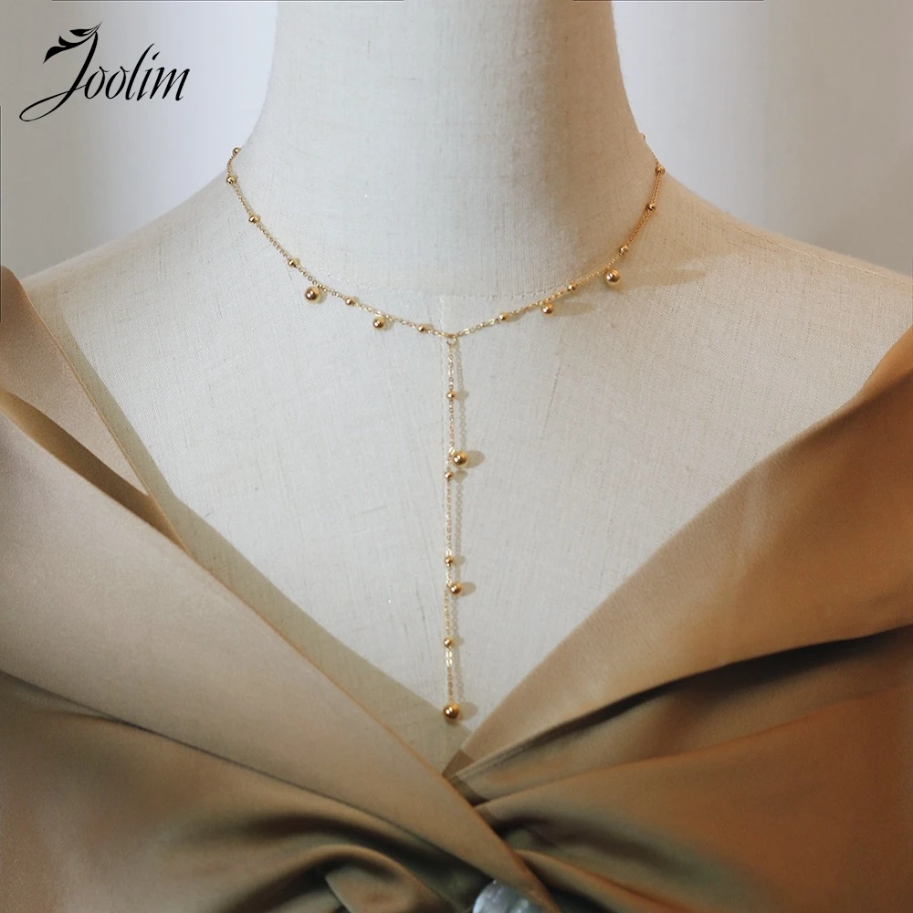 

Joolim Jewelry Wholesale Waterproof Fashion Elegant Y-shaped Tassel Long Chain Ball Pave Stainless Steel Necklace for Women