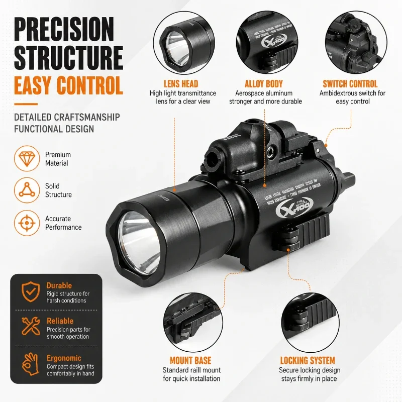 High Lumen Portable X400U Metal Lamp Fast Detachable Under Support Torch With Calibratable Position