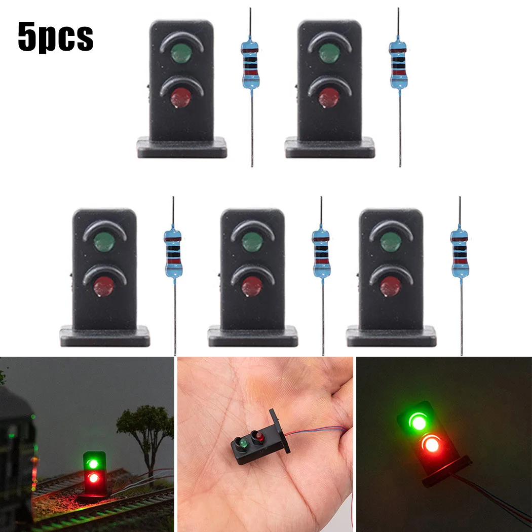 5Pcs Lamp  Posts OO HO Gauge 20mm LEDs Made  Green/Red Dwarf Signals 2 Aspects  Model Train  Scenery Or Street Layout Accessorie
