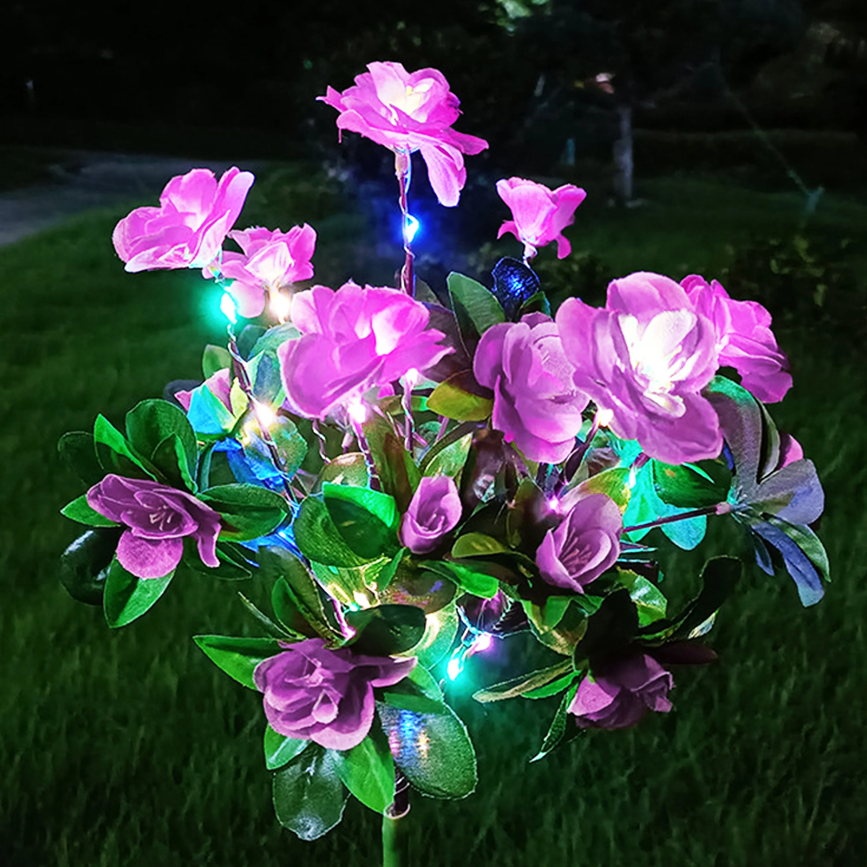 

1 шт. солнечные фонари Азалии - цветные цветы со светящимися стеблями, IP65 водонепроницаемый уличный садовый декор для двора/патио/дорожки