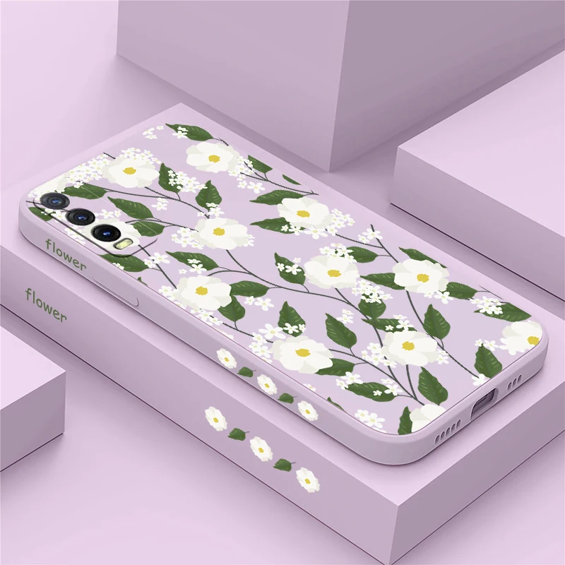 جراب هاتف لهاتف Vivo Y20 Y19 Y16 Y04 Y02 Y02S Y21 Y21S Y21T Y21A Y22 2022 Y22S Y12S Y20I غطاء سيليكون بنمط زهرة الموضة