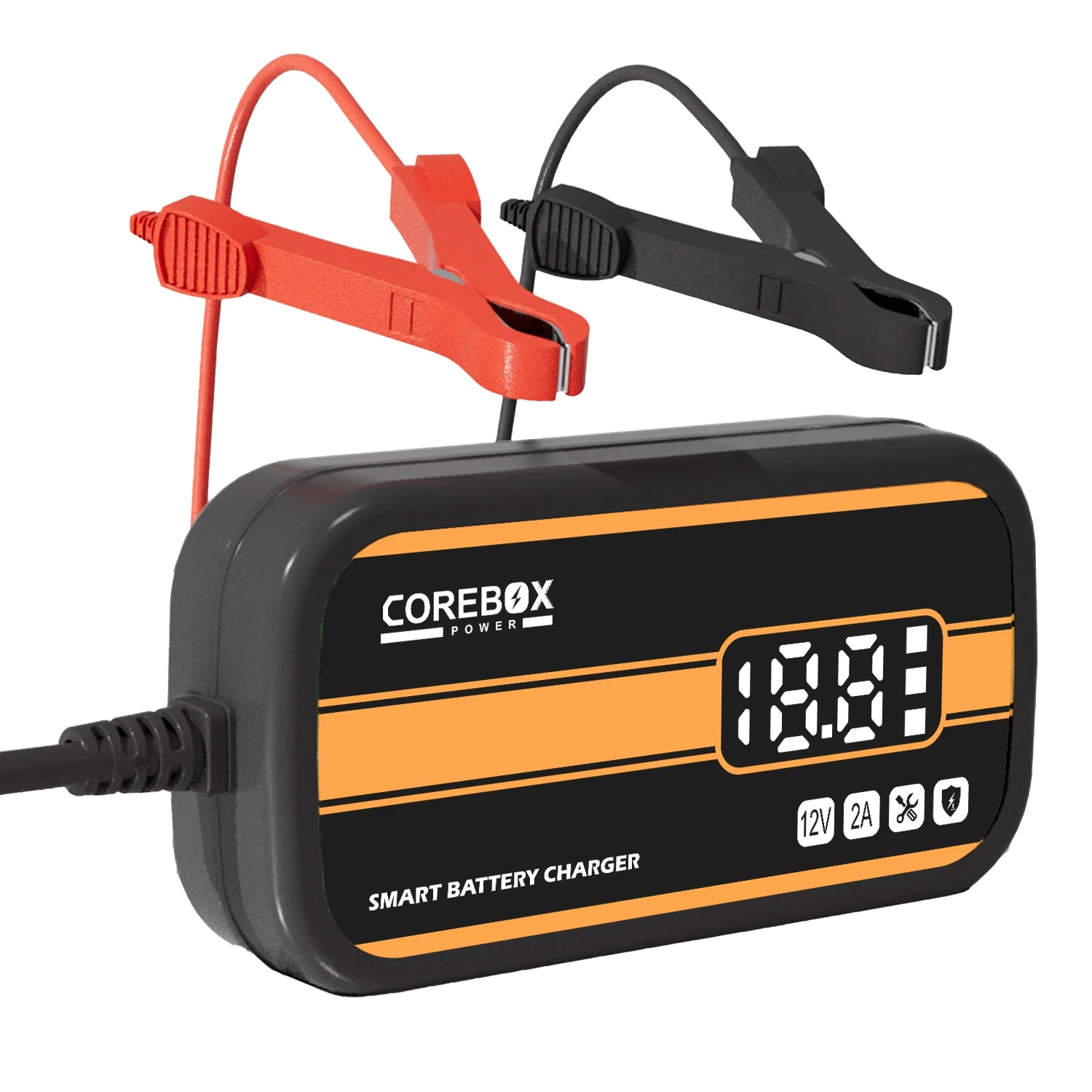 Cargador de batería inteligente para motocicleta y coche, para coche/RV/ATV/barco automático con pantalla LCD, cargador de Gel AGM de plomo y ácido, 12V, 2A