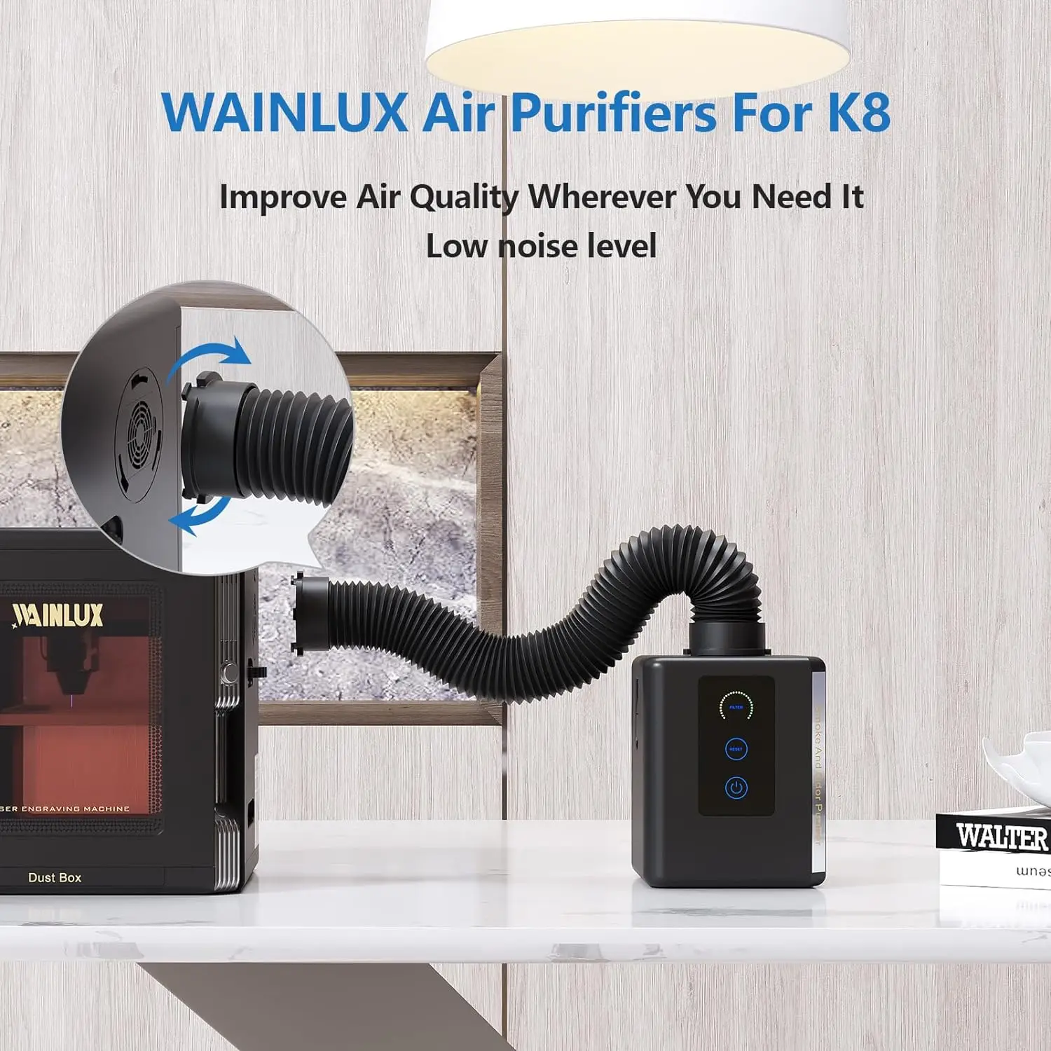 WAINLUX Mini Air Purifier Low Noise Remove Dust Life Visualization with Replaceable Filter for K8 Laser Engraver K10 Engraving