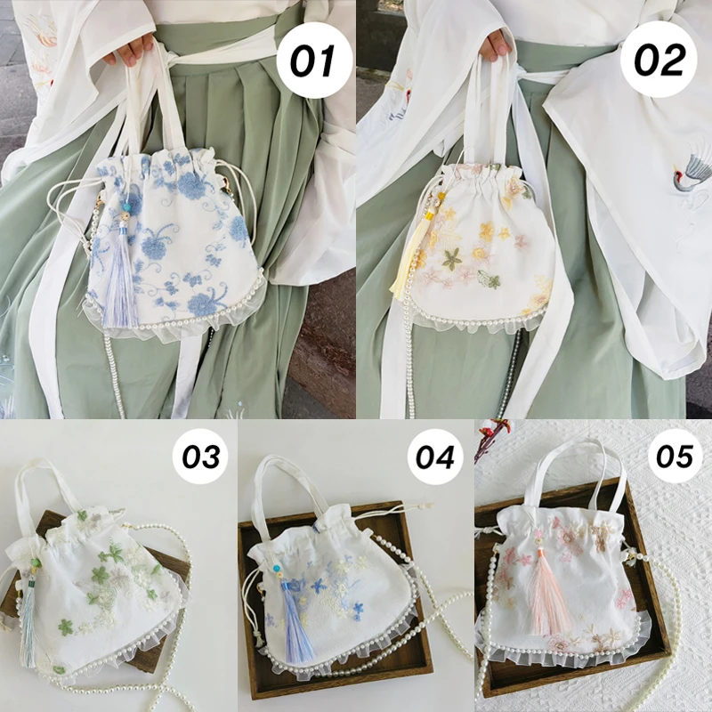 NUOVA primavera estate stile cinese fata piccola borsa perla borsa antica Hanfu ricamo nappe borsa a tracolla regalo carino ragazza femmina