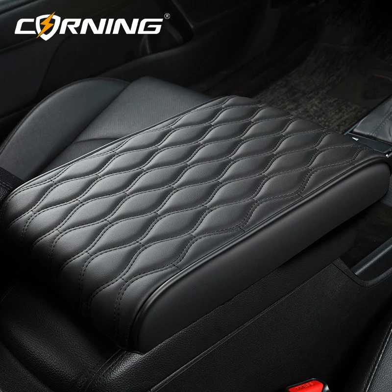 PU Leather Armrest Cover Universal Car Protector Memory Foam Center Console Breathable Elbow Support Pad Interior Mats Arm Rest