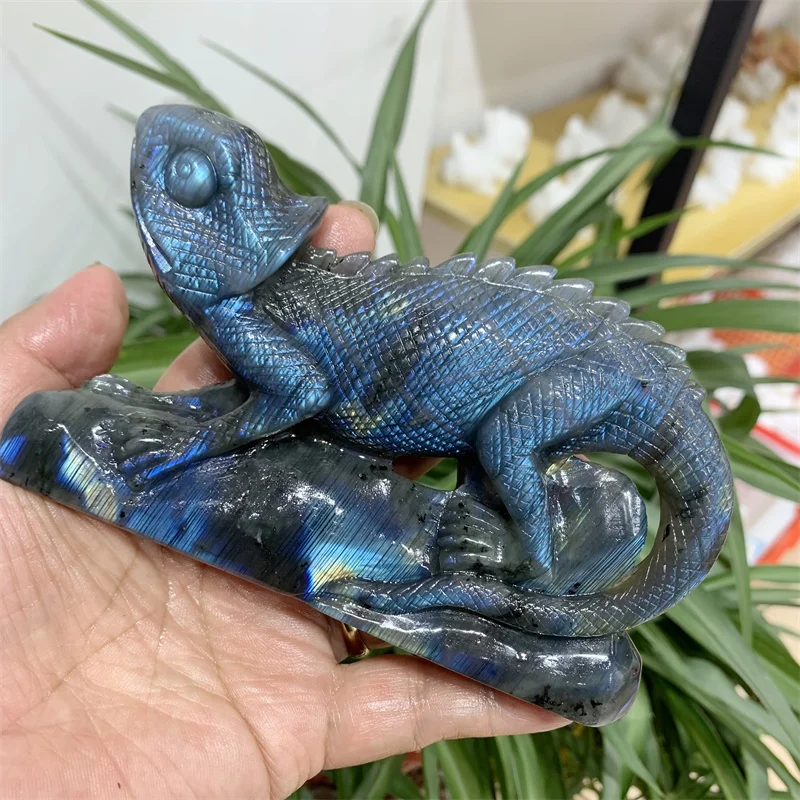 

Natural Labradorite Lizard Carved Statue Room Ornament Healing Crystal Reiki Animal Figurine Gemstone Home Decor 1pcs