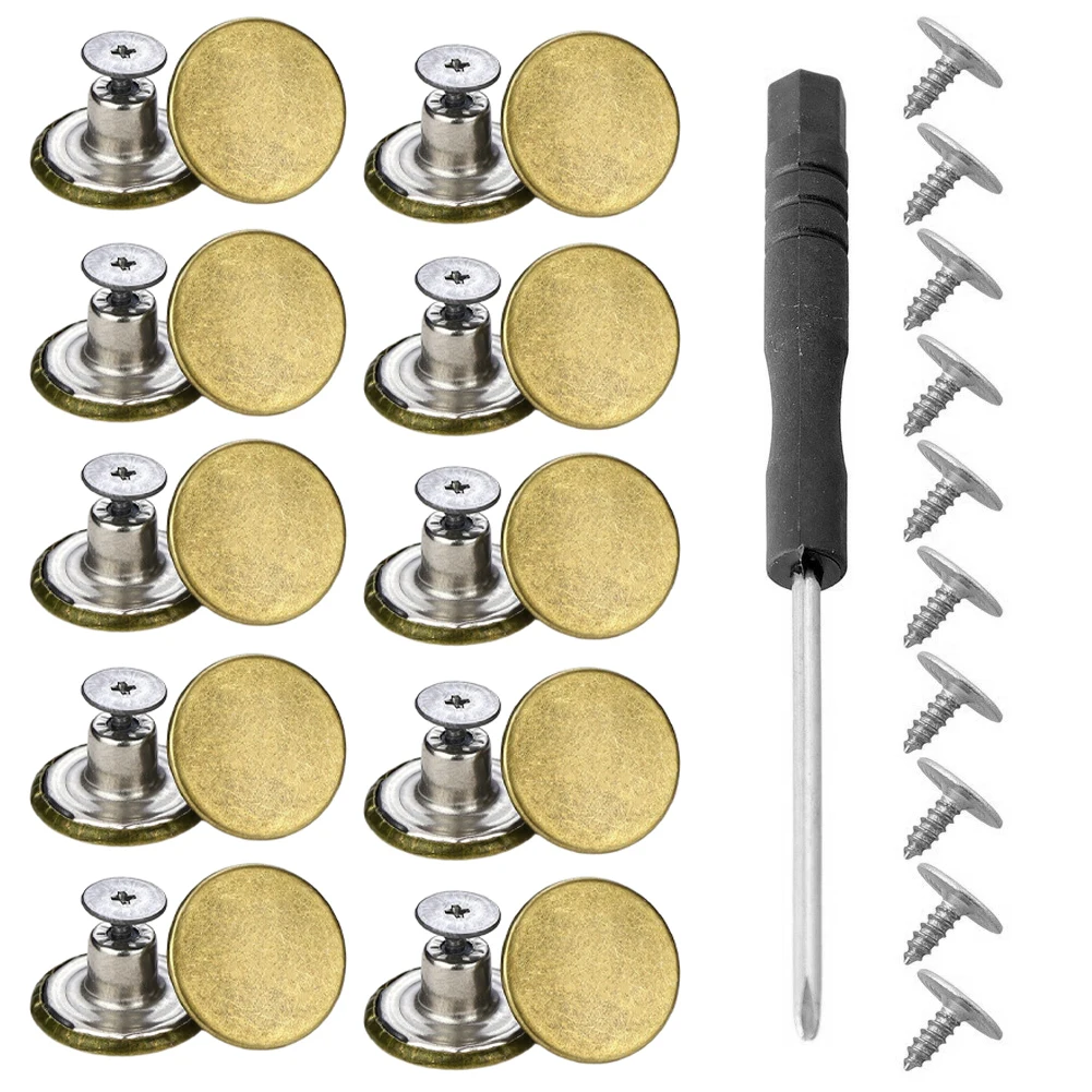 Metal Jeans Button Replacement Rivet Metal Button Repair Kit Thicker Metal Base Design Nailless Threaded Rivets