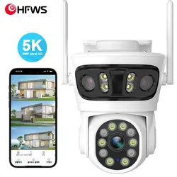 HFWVISION 9MP Wifi Camera Auto Tracking Three Screens 5X Digital Zoom PTZ Security Protection CCTV Surveillance O-Kam Pro