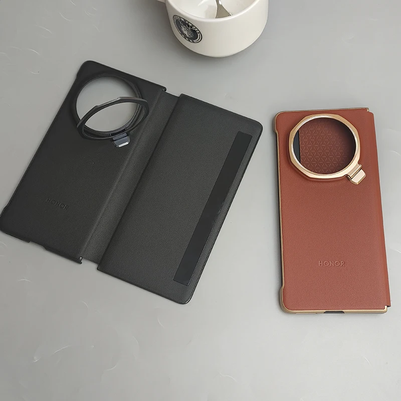 

Кожаный чехол-подставка Smart View для Honor Magic V5 5G с автоматическим режимом сна, откидная крышка, защитный чехол для телефона, держатель для камеры, чехол для Magic V5