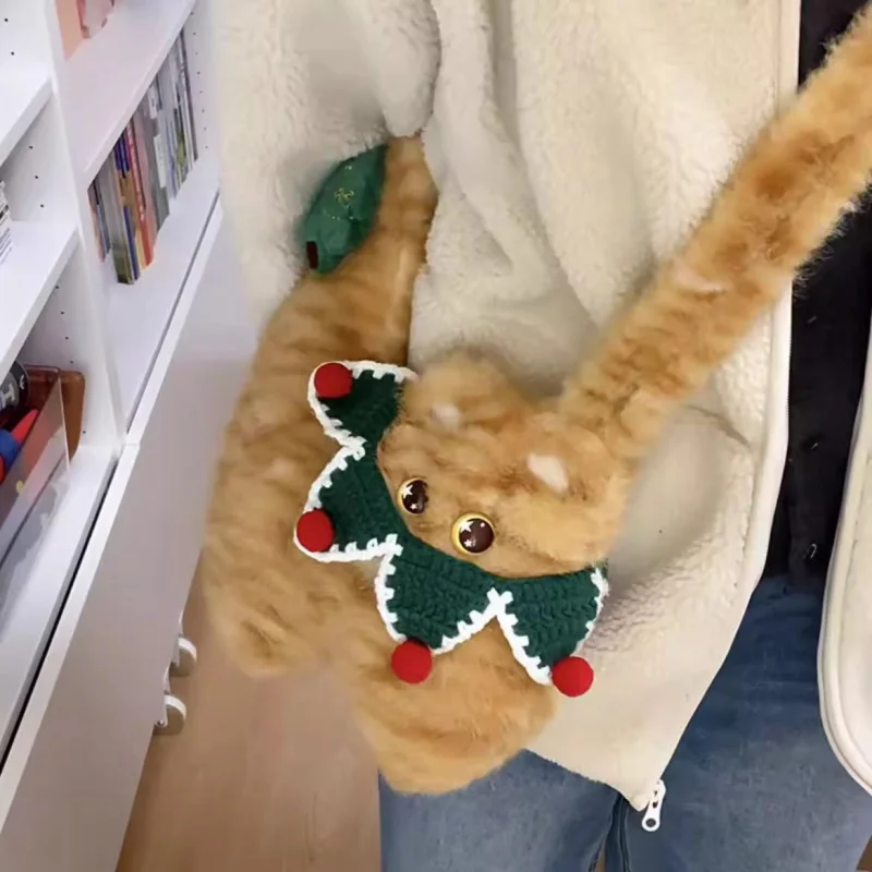 

Милая толстая оранжевая сумка через плечо с котом, новая супер очаровательная пушистая сумка на плечо с котенком, мягкая сумка с героями мультфильмов для девочек