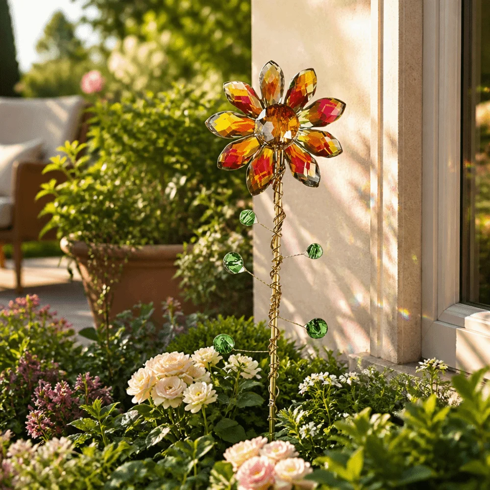 Colorful Crystal Sunflower Suncatcher Gold Trellis Imitation Flower Garden Decorative Pile Table Plant Rhinestone