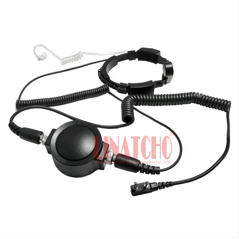 Heavy Duty Big PTT Walkie Talkie Earphone with Throat Mic for 888S UV-5R TK Radio K-type Connector