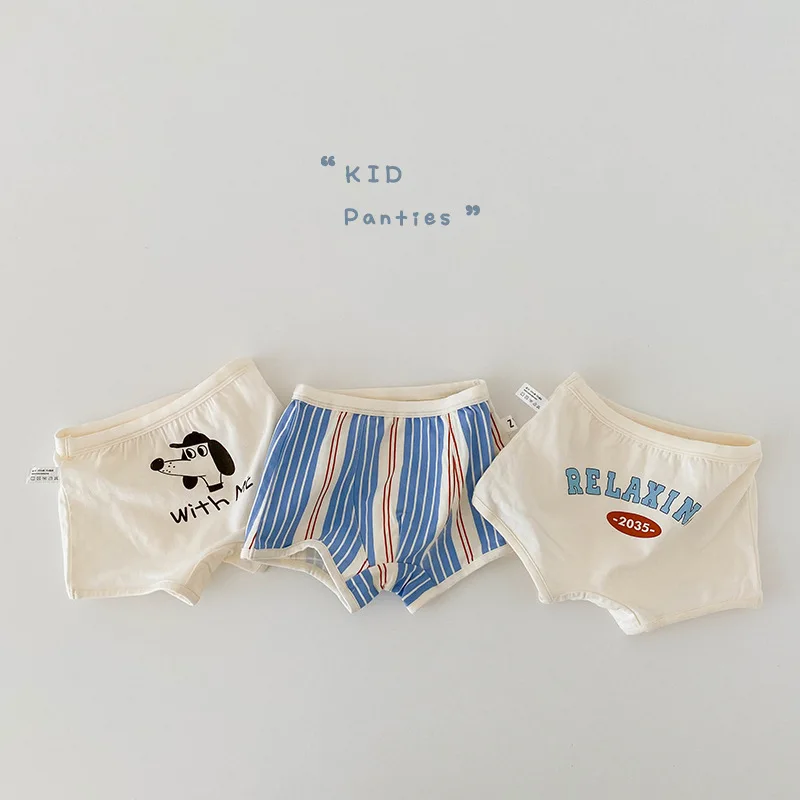 3Pcs Per Lot Spring and summer 2023 cartoon pure striped letter cotton boy\'s underwear