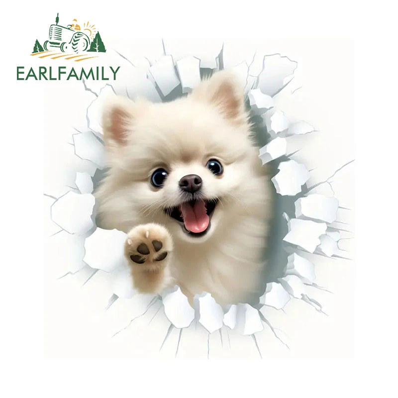 EARLFAMILY 13cm for Dog 3D Cartoon Funny Pomeranian Car Stickers Waterproof Simple Decals Creative Windows Vinyl Car Wrap Decor