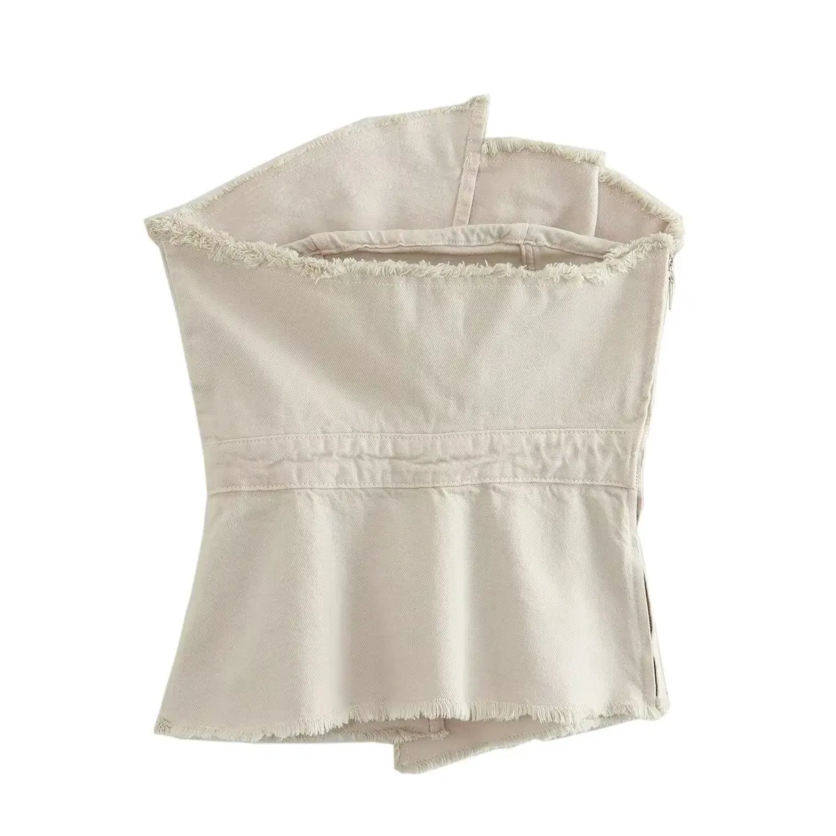 Tangada 2024 Women Patchwork Denim Strapless Tank Sleeveless Female Tops 6X0144