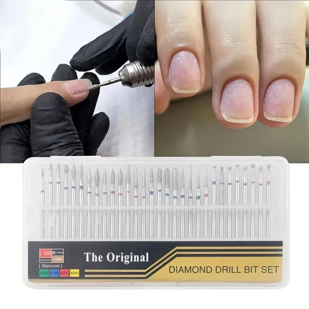 30 Pz/scatola Set di testine per molatura per manicure con diamante Peeling per unghie Kit di punte per trapano per unghie Testa di ricambio per intaglio