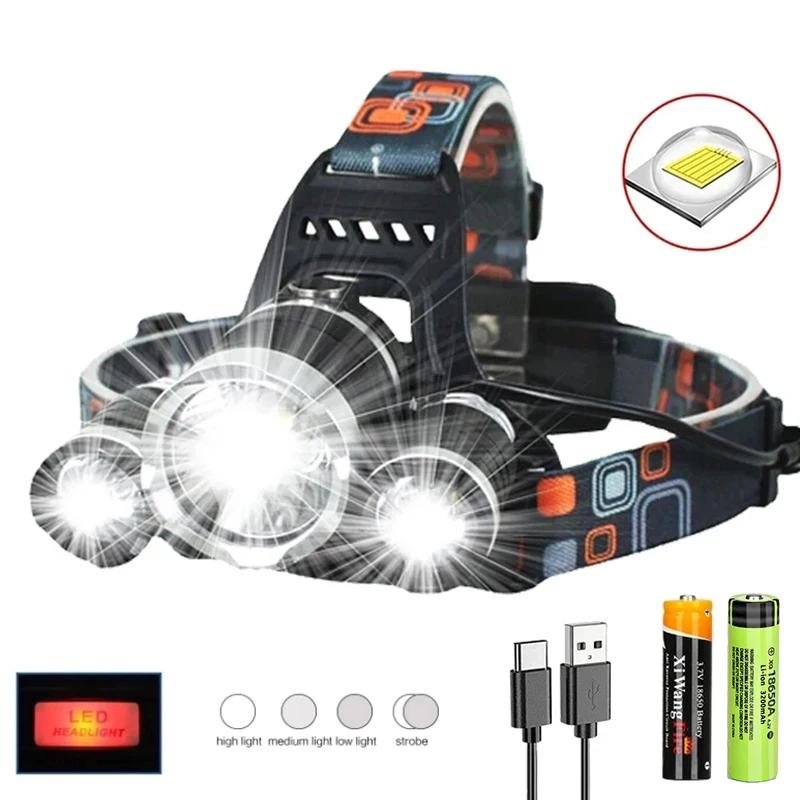 Portable Super Bright Led Headlamp Use 18650 Battery Rechargeable Head Flashlight Outdoor Camping Fishing Hunting Headlight