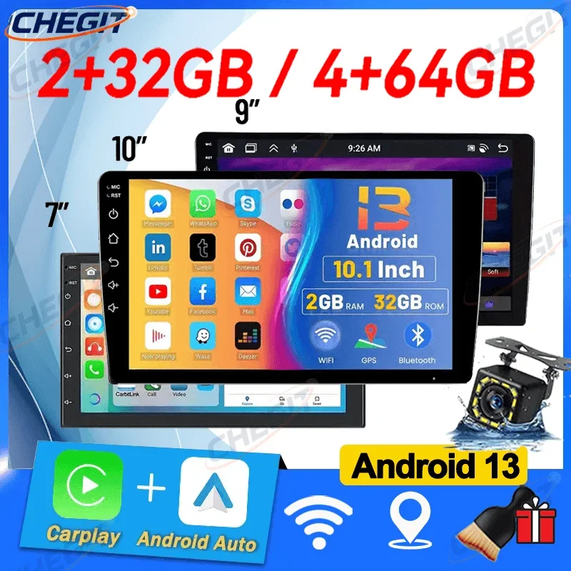 أندرويد 13 4G 64G الوسائط المتعددة راديو السيارة Carplay مشغل تلقائي لتحديد المواقع والملاحة لتويوتا هيونداي نيسان كيا لادا فيات VW 9 10 بوصة