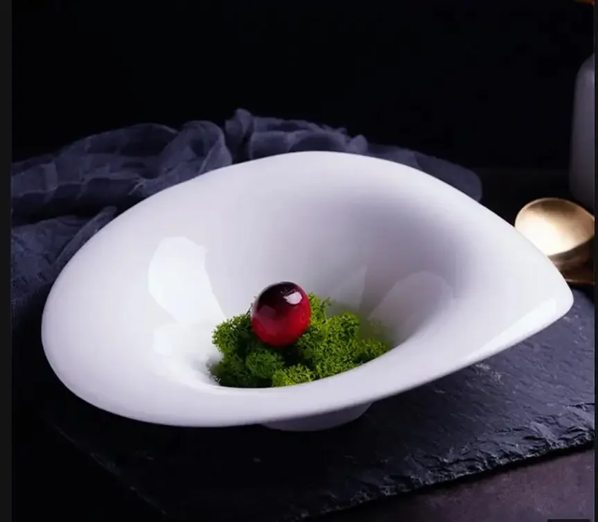 

Creative Soup Plate Restaurant Irregular Shape Ceramic Tableware Household Kitchen Salad Pasta Dessert Plate Solid Color Plate