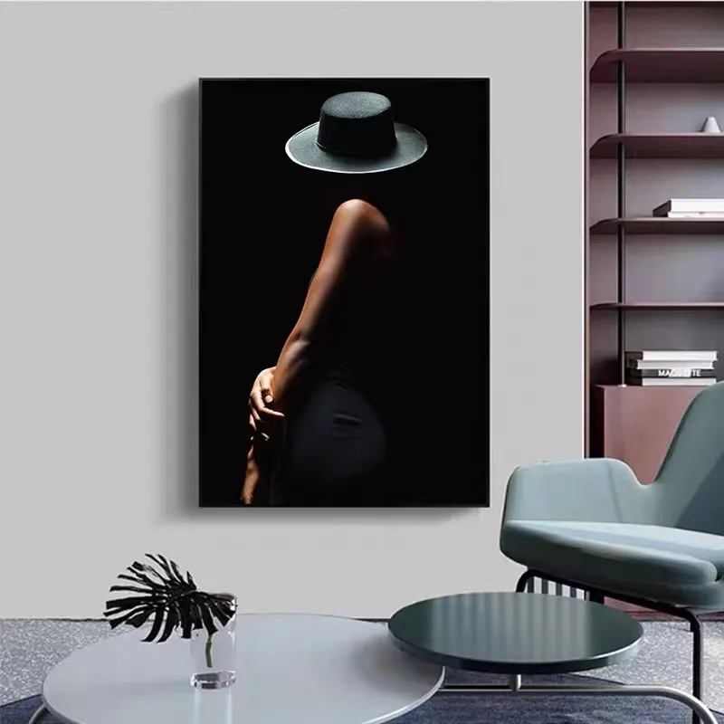 

Mysterious Woman Canvas Poster Black White Sexy Art Painting Living Room Wall Decor Modern Female Silhouette Picture Print