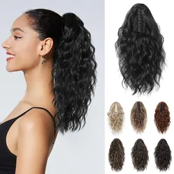 Extensiones de cabello de cola de caballo de 18 pulgadas, cola de caballo falsa de garra corta, piezas de cabello sintético rizado ondulado suave para fiesta diaria de mujer, negro