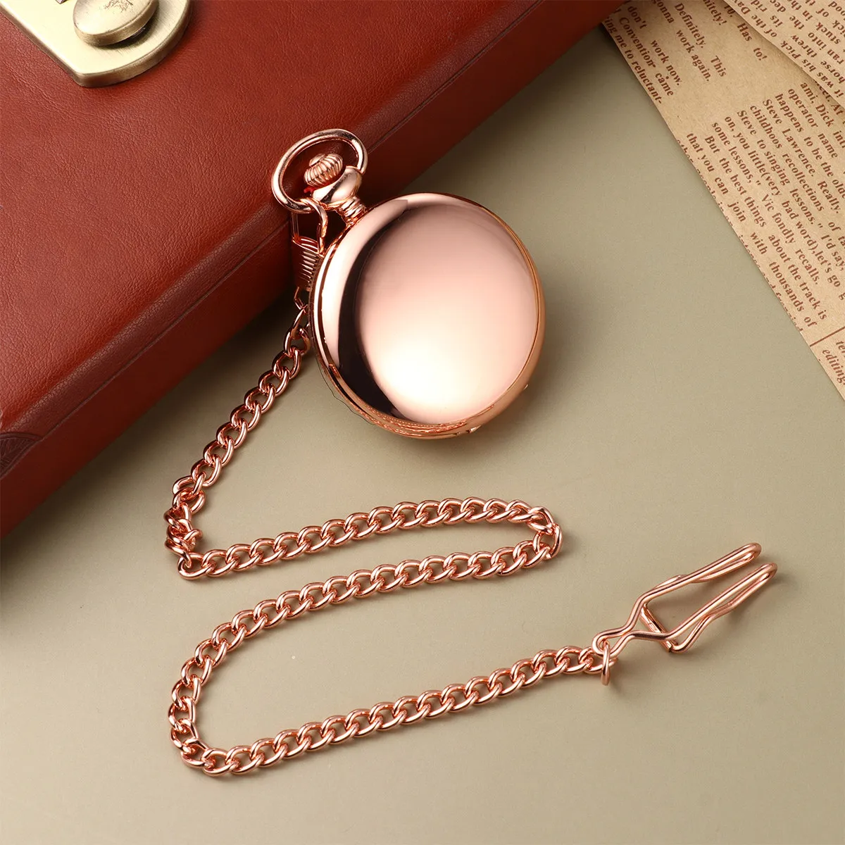 

1Pcs Classic Retro Pocket Watch Alloy Rose Gold Vintage Design Quartz Necklace Pendant Stylish Gift for Daily Wear Fashion