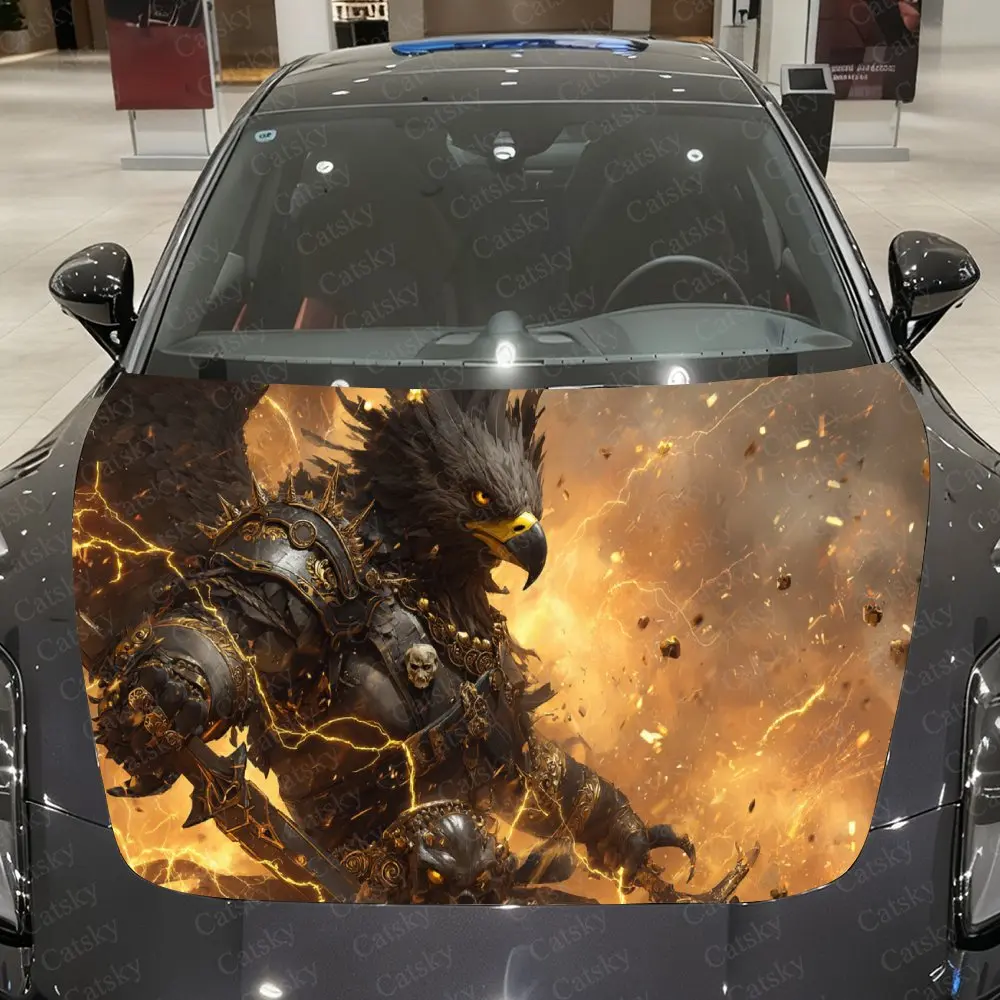 

Golden Armor Lightning Holy Sword Winged God Car Vinyl Wrap, PVC Material Waterproof Car Hood Sticker, Self-Adhesive Scratch-Res