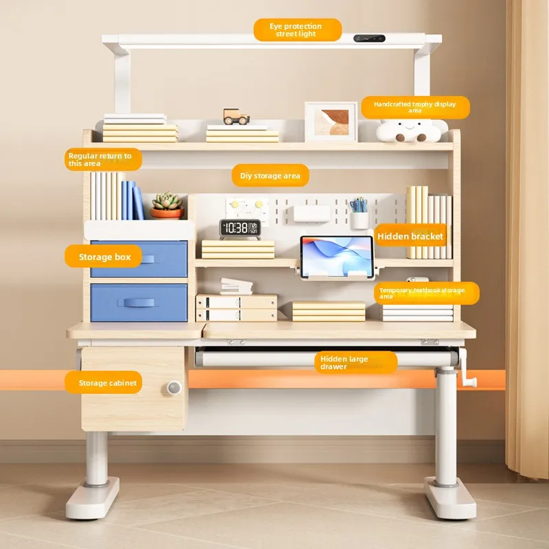 طاولة دراسة للأطفال قابلة للتخصيص، طاولة منزلية متكاملة