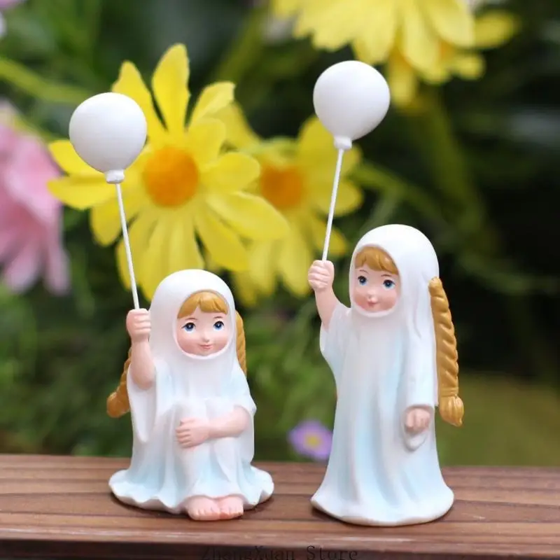 Halloween-Geistermädchen-Figuren-Set, 2-teilige Tischdekoration aus Kunstharz mit weißem Ballon-Detail für Kaminsims, und – Detail 10