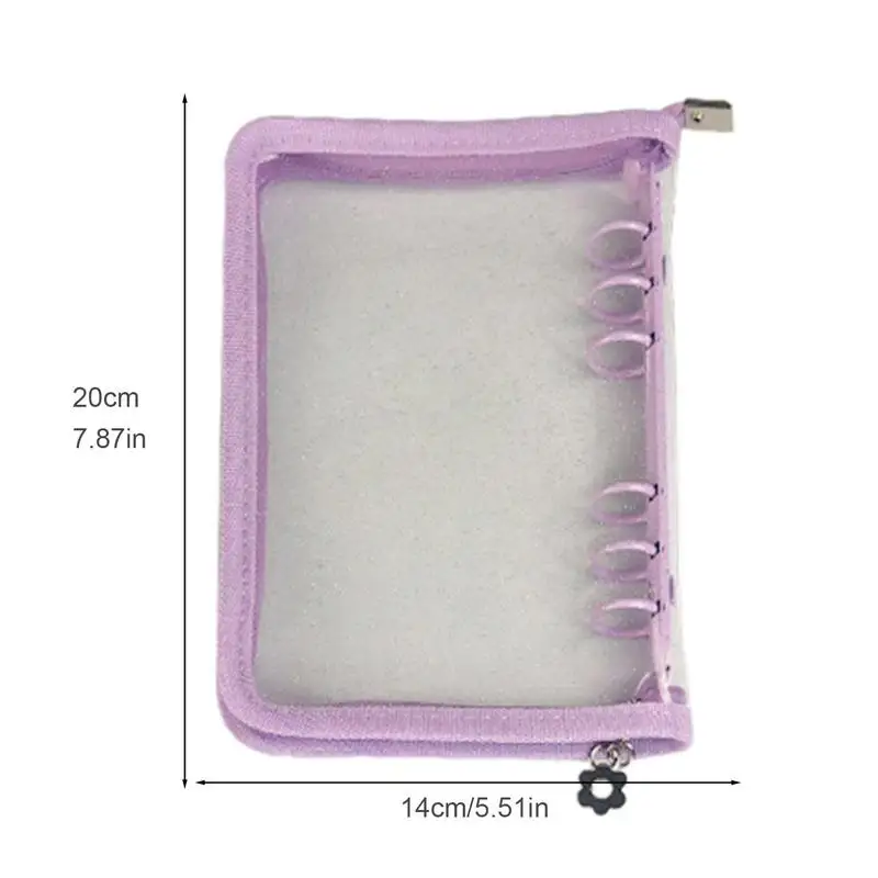 6-Hole Loose Leaf Cover Clear Notebook Cover Loose Leaf Personal Planner Binder With Zipper Notebook Cover Case Refillable For