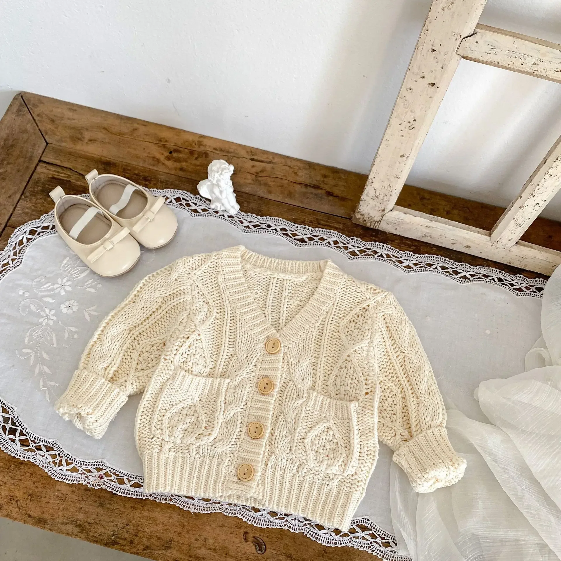 0-3T Newborn Kid Baby Sweater Cardigan Kid Boy Girl Winter Clothes Long Sleeve V Neck Knit Top Casual Knitwear Coat Outfit